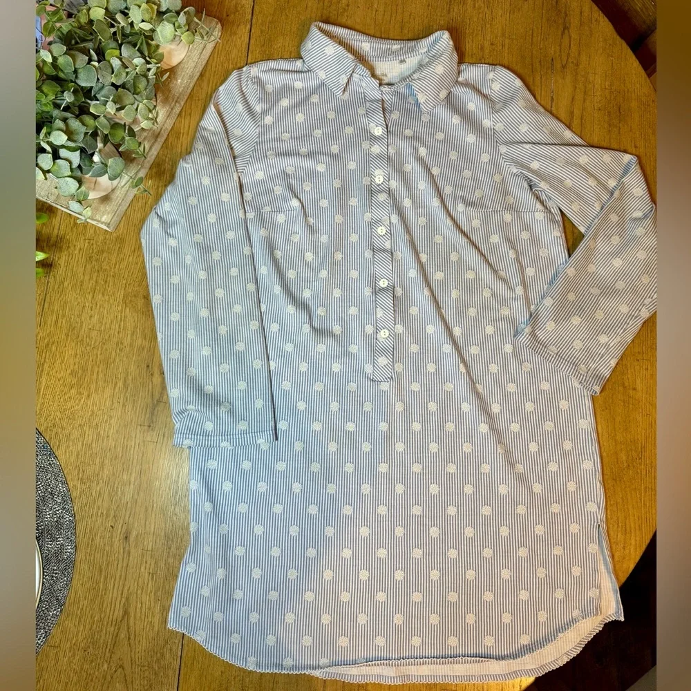 Calida White & Blue Stripe Daisy Nightgown Sleep shirt XS